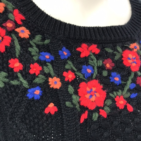 NWOT • Black Knit Sweater with Front Floral Detail - Picture 6 of 12